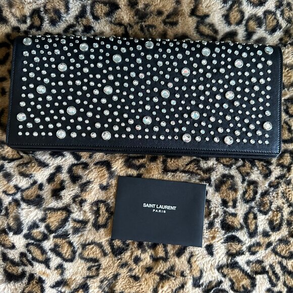 Saint Laurent black jeweled embellished leather clutch - Picture 2 of 3